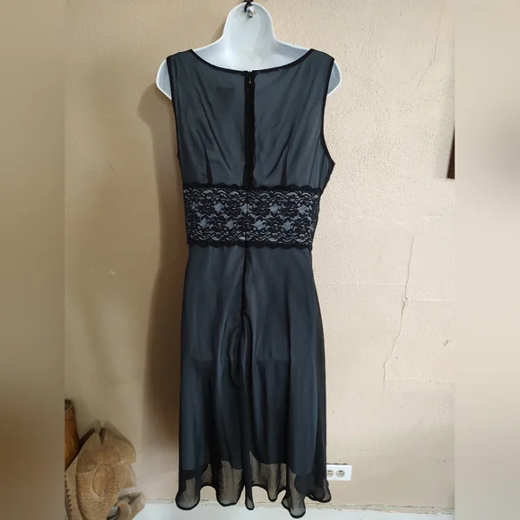 Iconic Vintage Y2K Black Chiffon Lace Formal Cocktail Slip Dress Size 12 Large - Picture 8 of 13